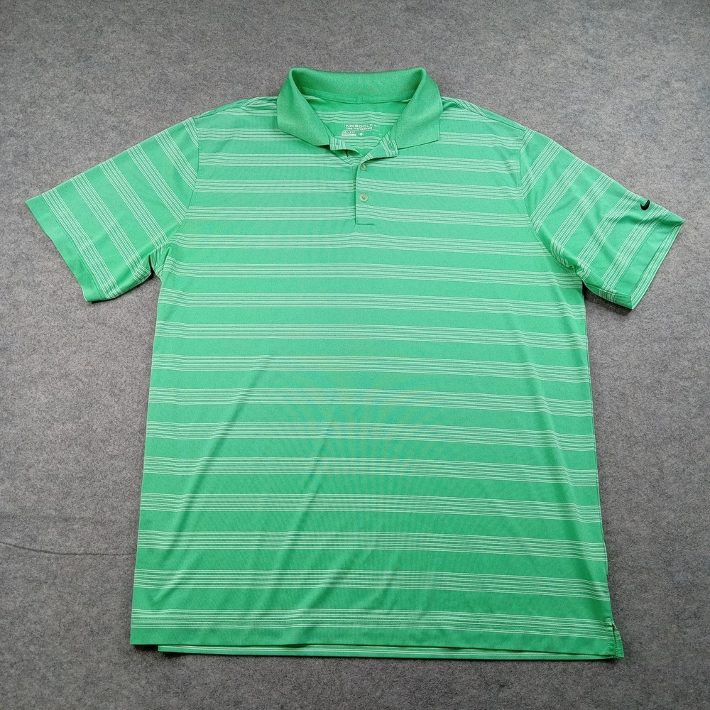 Nike Golf Polo Shirt Mens XL Green Stripe Tour Performance Dri-FIT 452505-338